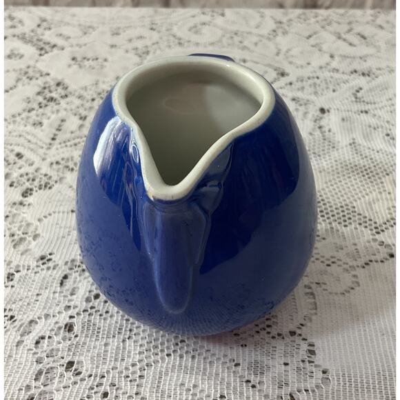 Miniature Vintage Deco Hall Individual MCM Cobalt Creamer Pitcher Marked - Picture 2 of 7